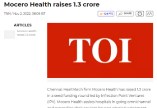 TOI reporting Mocero's 1.3 Crore Funding Announcement led by IPV.
